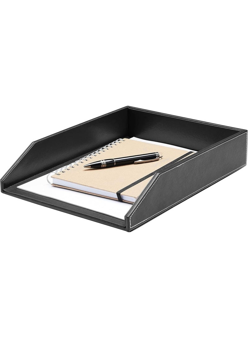 Gallaway Leather Letter Tray Organizer - PU Leather Desk Tray, Perfect for Office Organization, Document Holder Fits A4 Paper, Stackable Drawers for Extra Storage (Black) - Image 1
